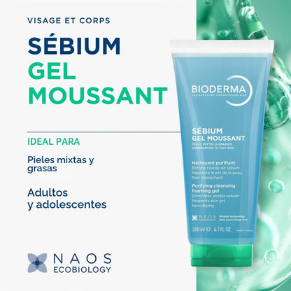 Bioderma Sebium Gel Moussant Purifying Cleansing Foaming Gel 200mL