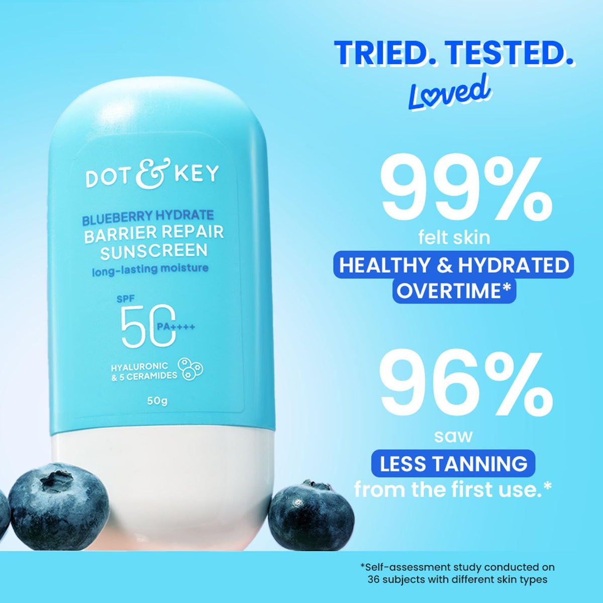 Dot & Key Blueberry Hydrate Barrier Repair Sunscreen SPF50+ With Hyaluronic And Ceramides PA+++ 50g