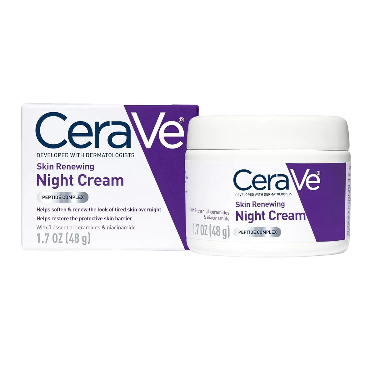 CeraVe Skin Renewing Night Cream | Hydrating Moisturizer with Peptides and Hyaluronic Acid | 48g - UK