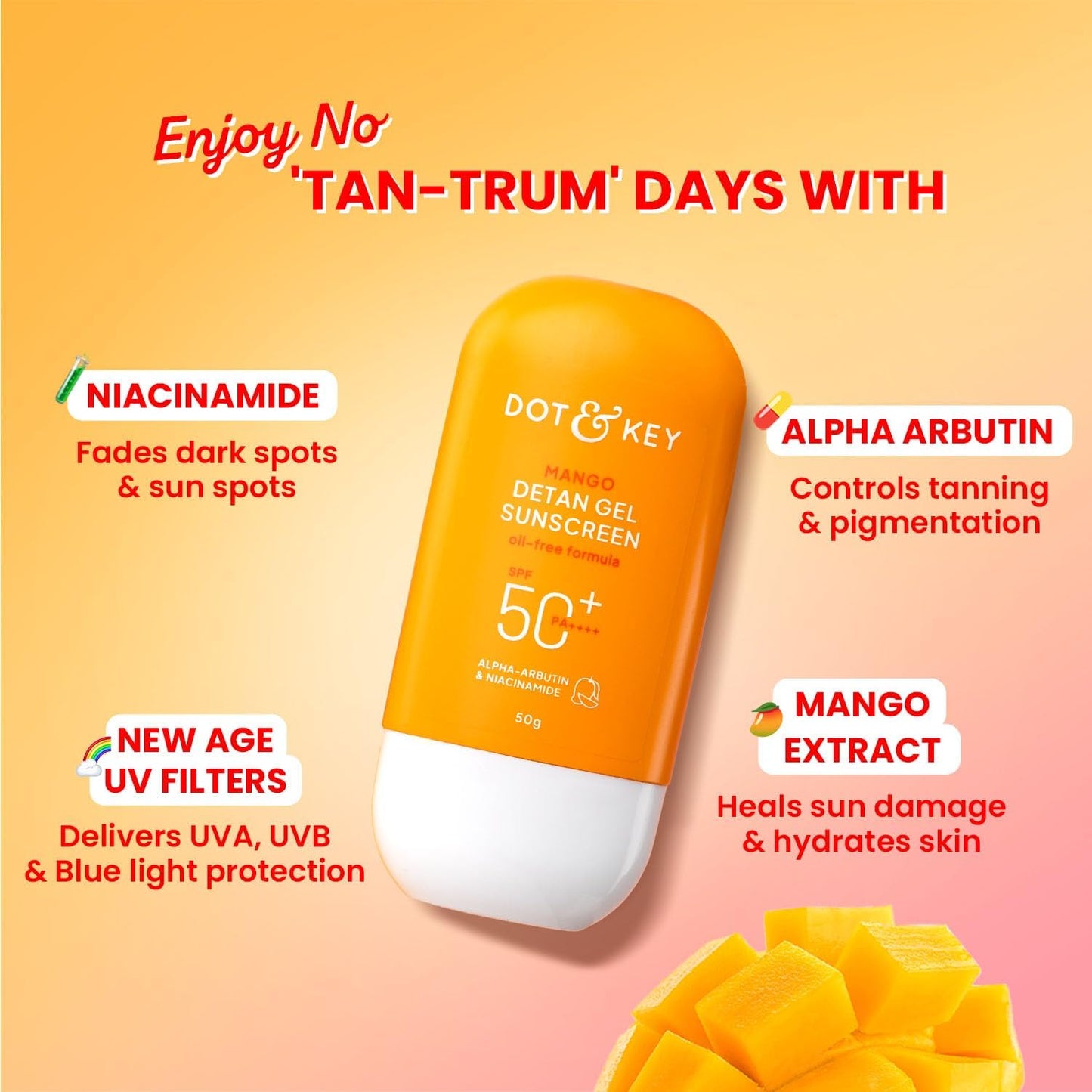 Dot & Key Mango Detan Gel Oil Free Sunscreen SPF 50+ PA+++ 50g
